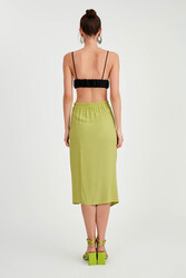 Önü Büzgülü Yırtmaçlı Midi Boy Etek - 25