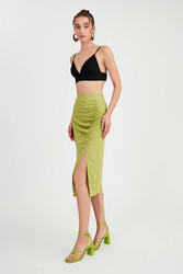 Önü Büzgülü Yırtmaçlı Midi Boy Etek - 22