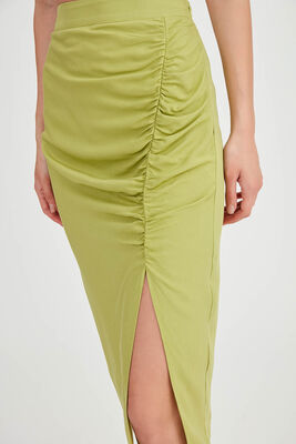 Önü Büzgülü Yırtmaçlı Midi Boy Etek - 24