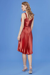 Önü Desenli Piliseli Elbise - 12