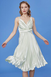 Önü Desenli Piliseli Elbise - 24