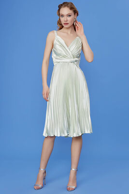 Önü Desenli Piliseli Elbise - 27