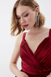 Önü Desenli Piliseli Elbise - 30