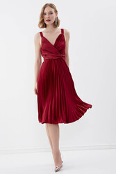 Önü Desenli Piliseli Elbise - 29