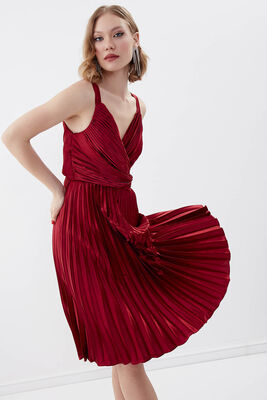 Önü Desenli Piliseli Elbise - 33