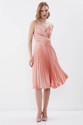 Önü Desenli Piliseli Elbise - 41