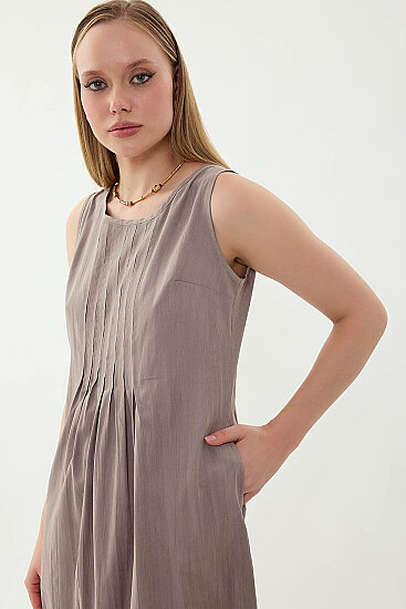 Önü Detaylı Sıfır Kol Elbise - 6