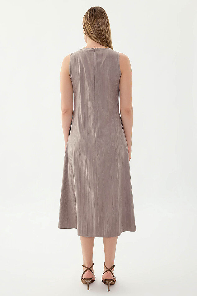 Önü Detaylı Sıfır Kol Elbise - 5