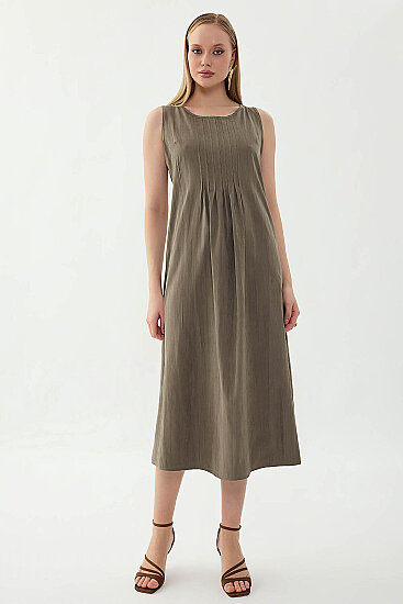 Önü Detaylı Sıfır Kol Elbise - 7