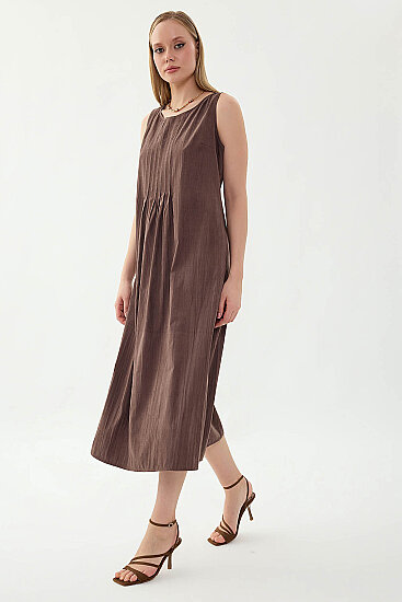 Önü Detaylı Sıfır Kol Elbise - 14