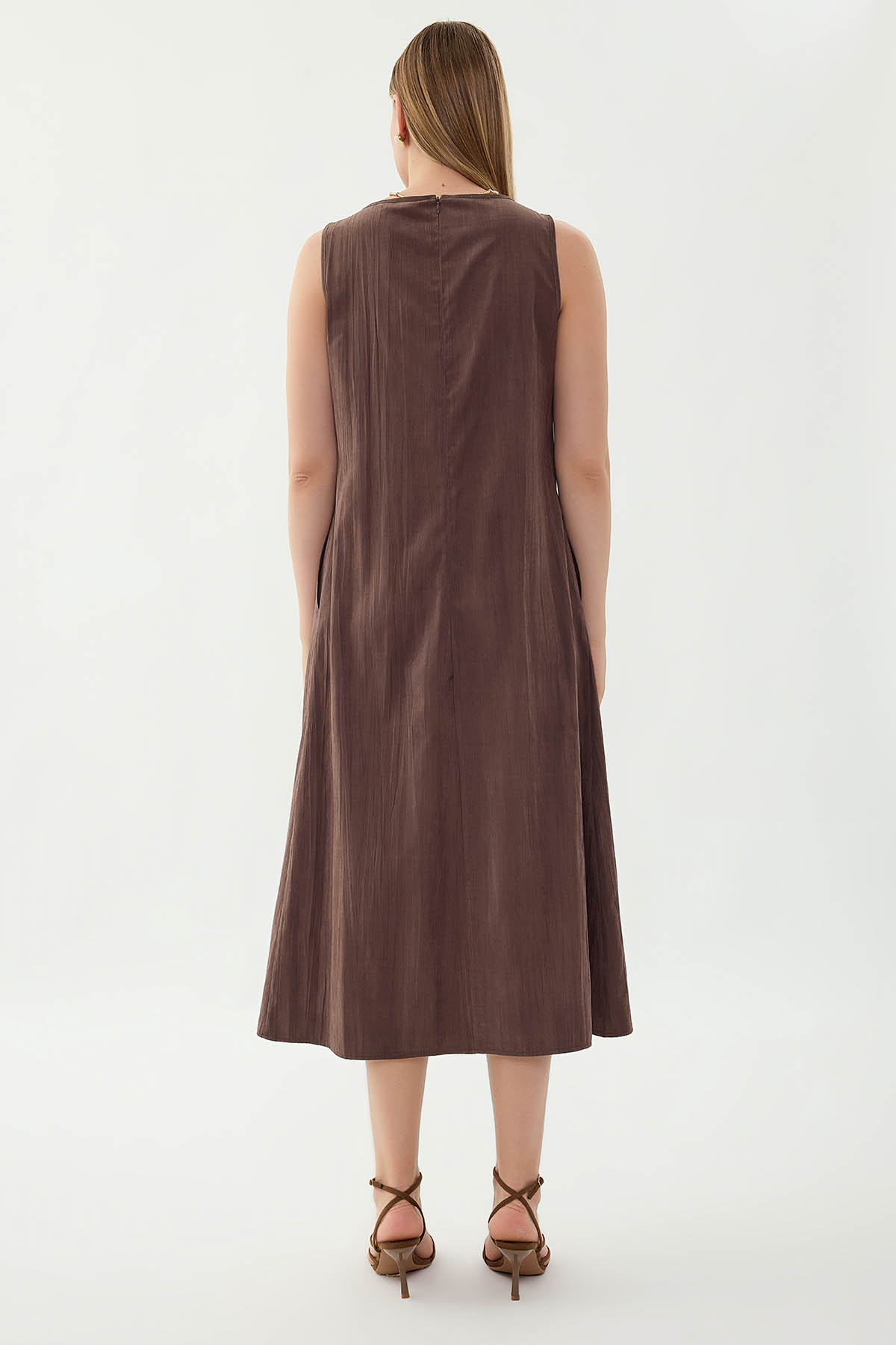 Önü Detaylı Sıfır Kol Elbise - Thumbnail