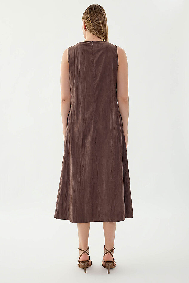 Önü Detaylı Sıfır Kol Elbise - 16