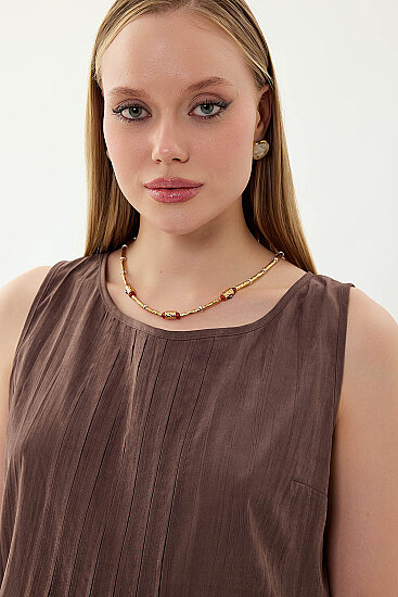 Önü Detaylı Sıfır Kol Elbise - 17