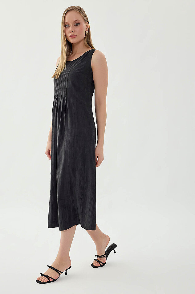 Önü Detaylı Sıfır Kol Elbise - 20