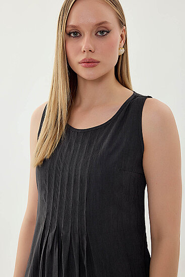 Önü Detaylı Sıfır Kol Elbise - 21