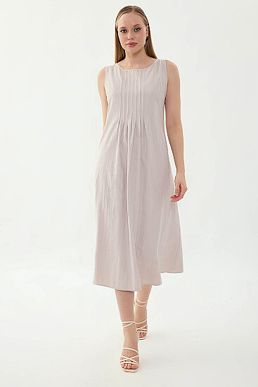 Önü Detaylı Sıfır Kol Elbise - 24