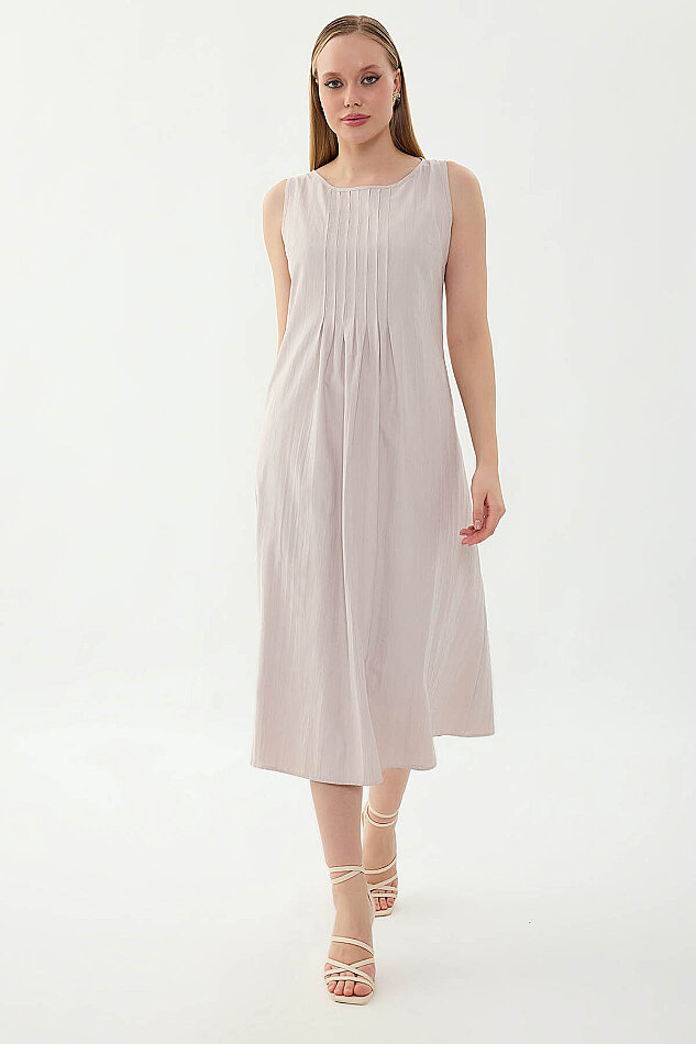 Önü Detaylı Sıfır Kol Elbise - 24