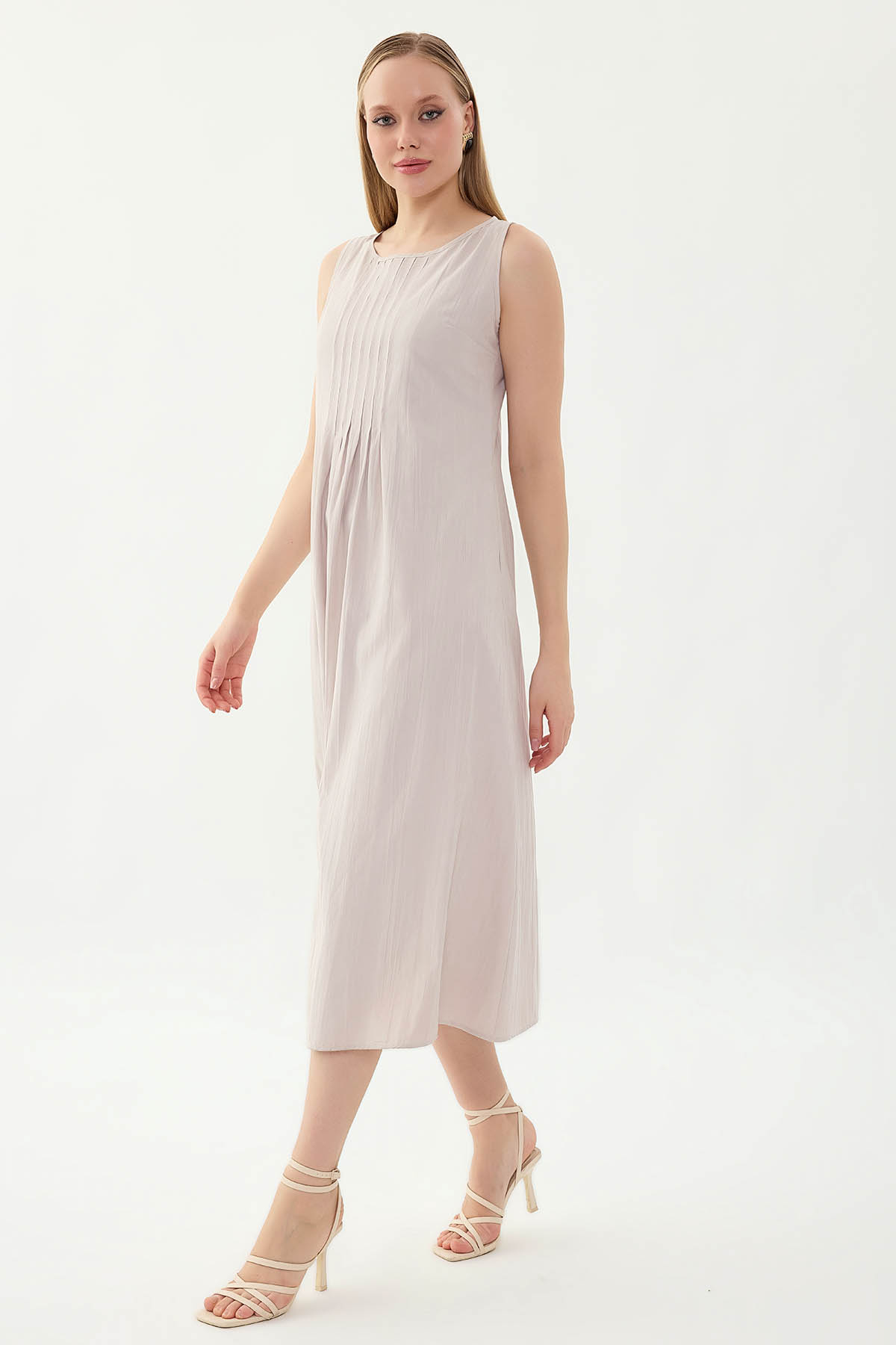 Önü Detaylı Sıfır Kol Elbise - Thumbnail