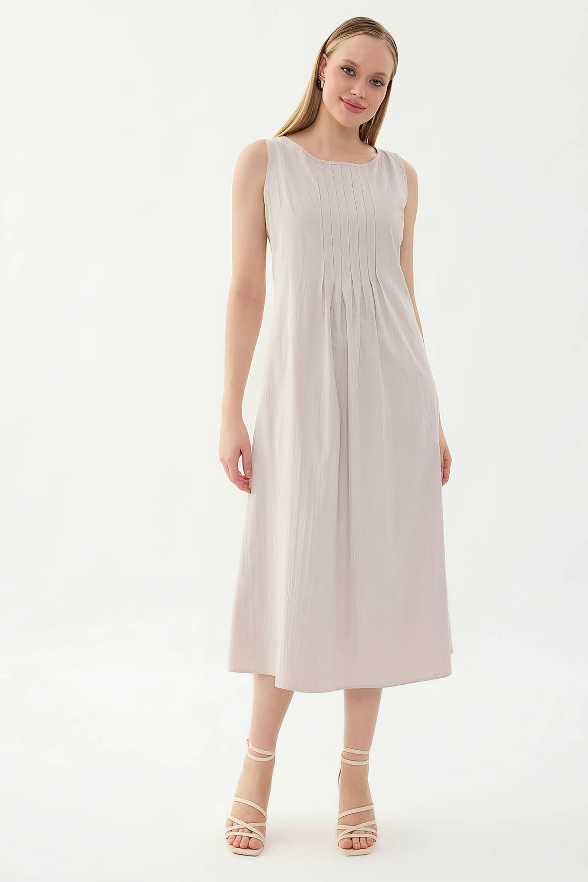 Önü Detaylı Sıfır Kol Elbise - Thumbnail