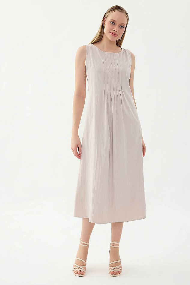 Önü Detaylı Sıfır Kol Elbise - 26