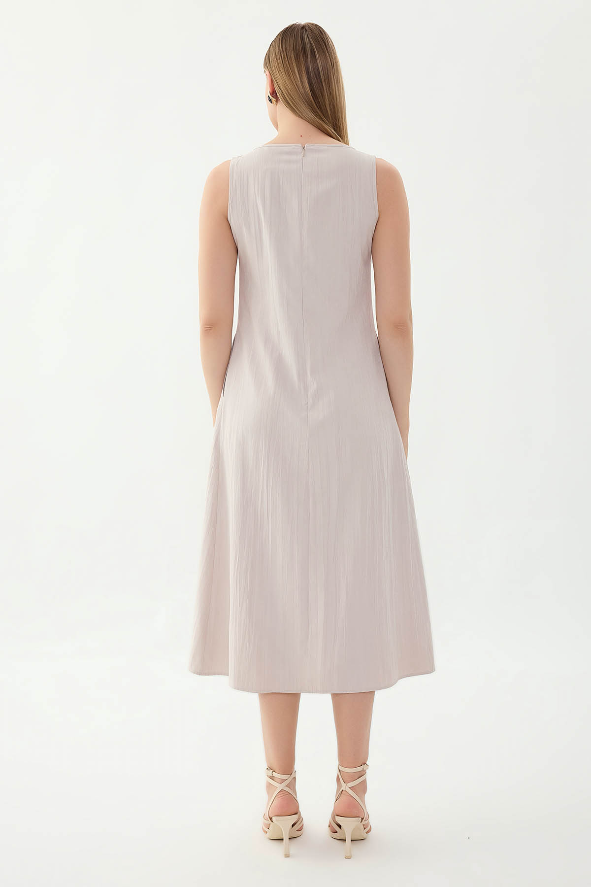 Önü Detaylı Sıfır Kol Elbise - Thumbnail