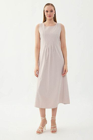 Önü Detaylı Sıfır Kol Elbise - 23