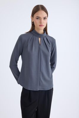 Önü Detaylı Uzun Kol Bluz - Thumbnail (9)