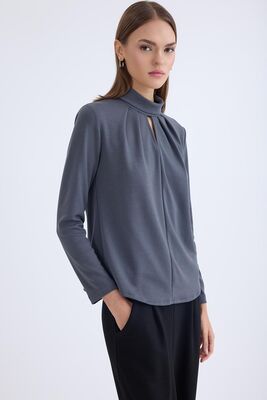 Önü Detaylı Uzun Kol Bluz - Thumbnail (10)