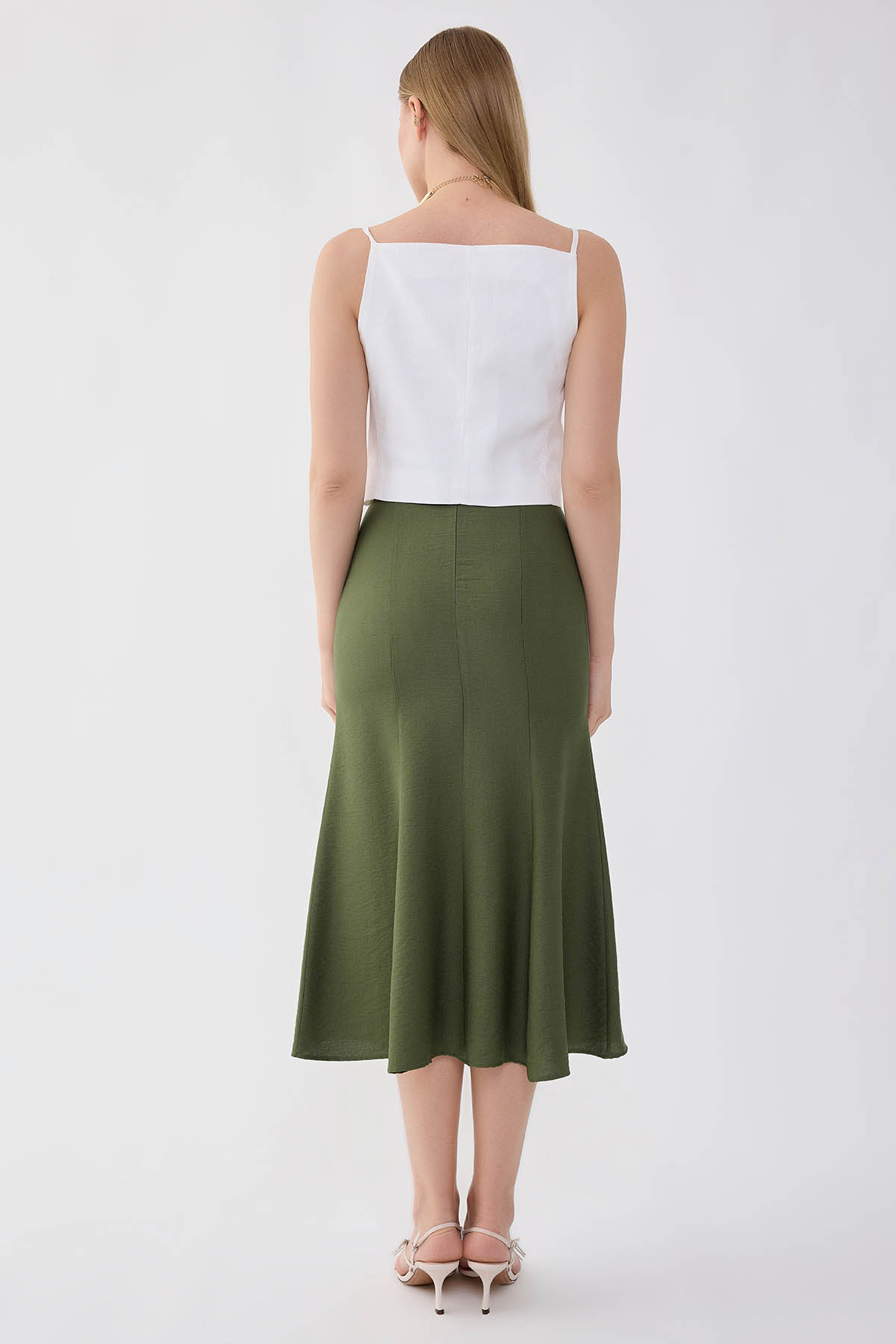 Önü Dikiş Detaylı Midi Boy Etek - Thumbnail