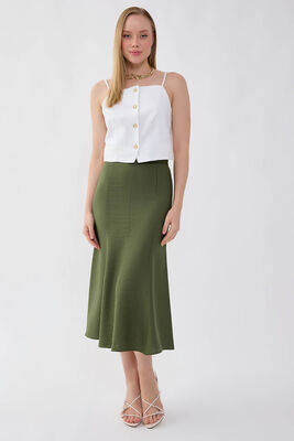 Önü Dikiş Detaylı Midi Boy Etek