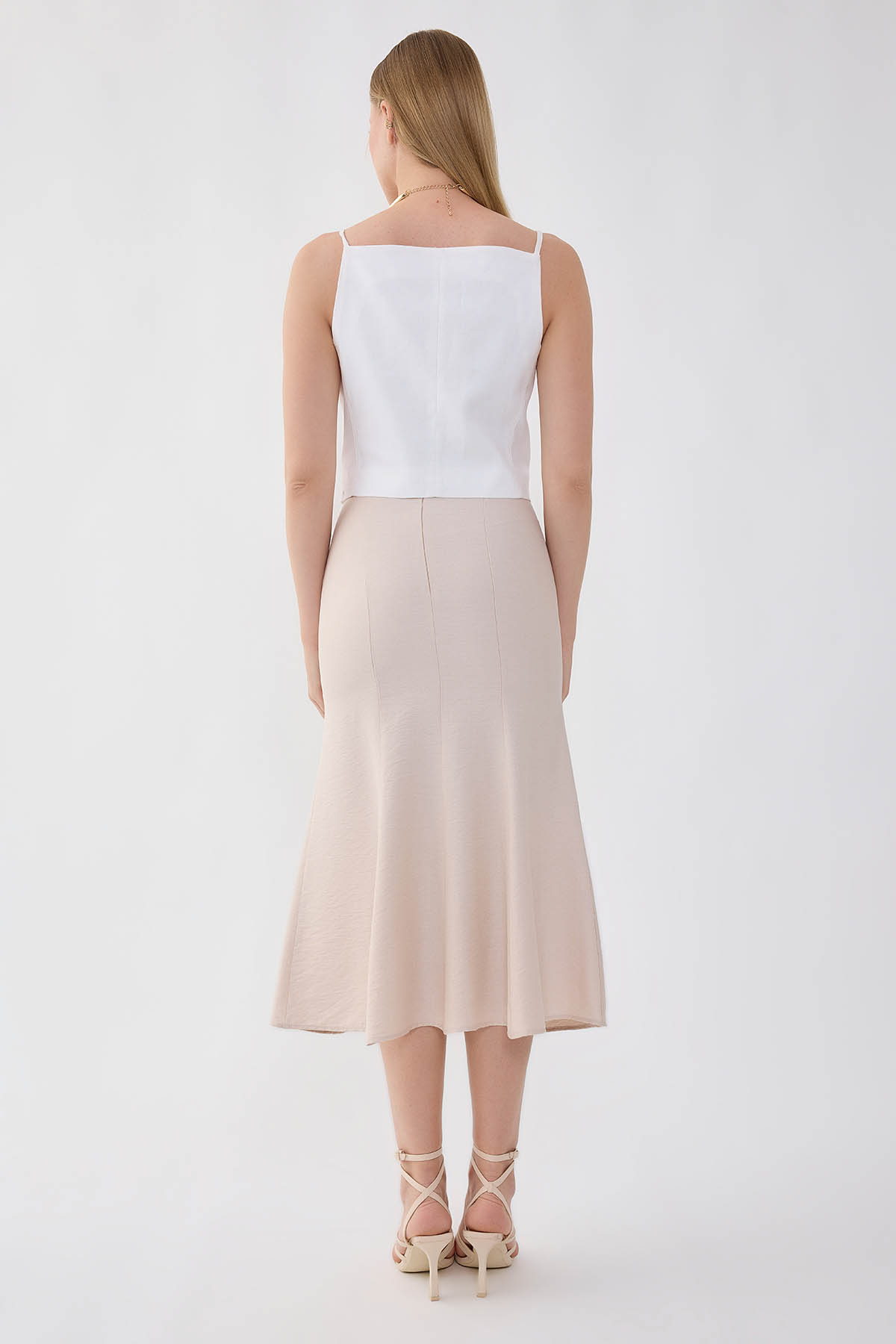 Önü Dikiş Detaylı Midi Boy Etek - Thumbnail