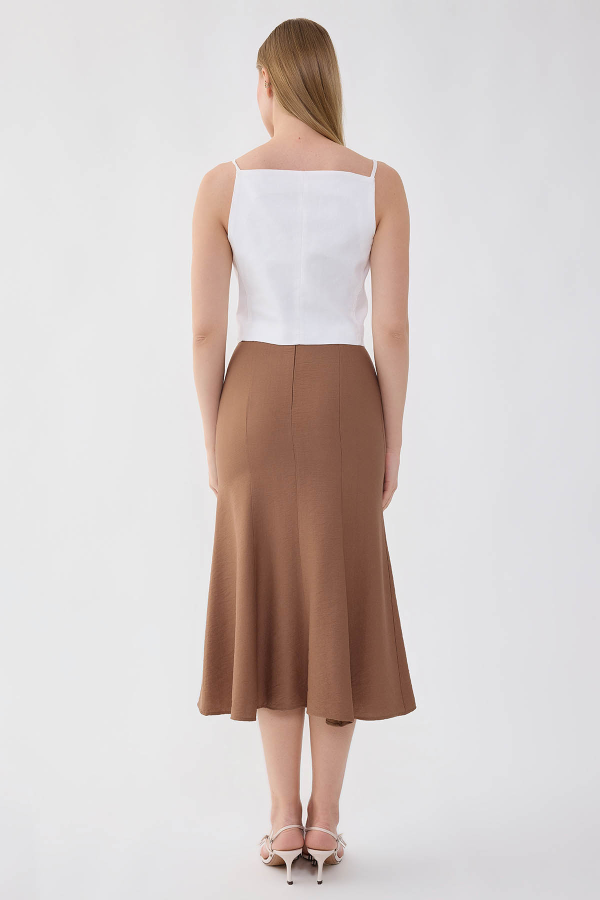 Önü Dikiş Detaylı Midi Boy Etek - Thumbnail