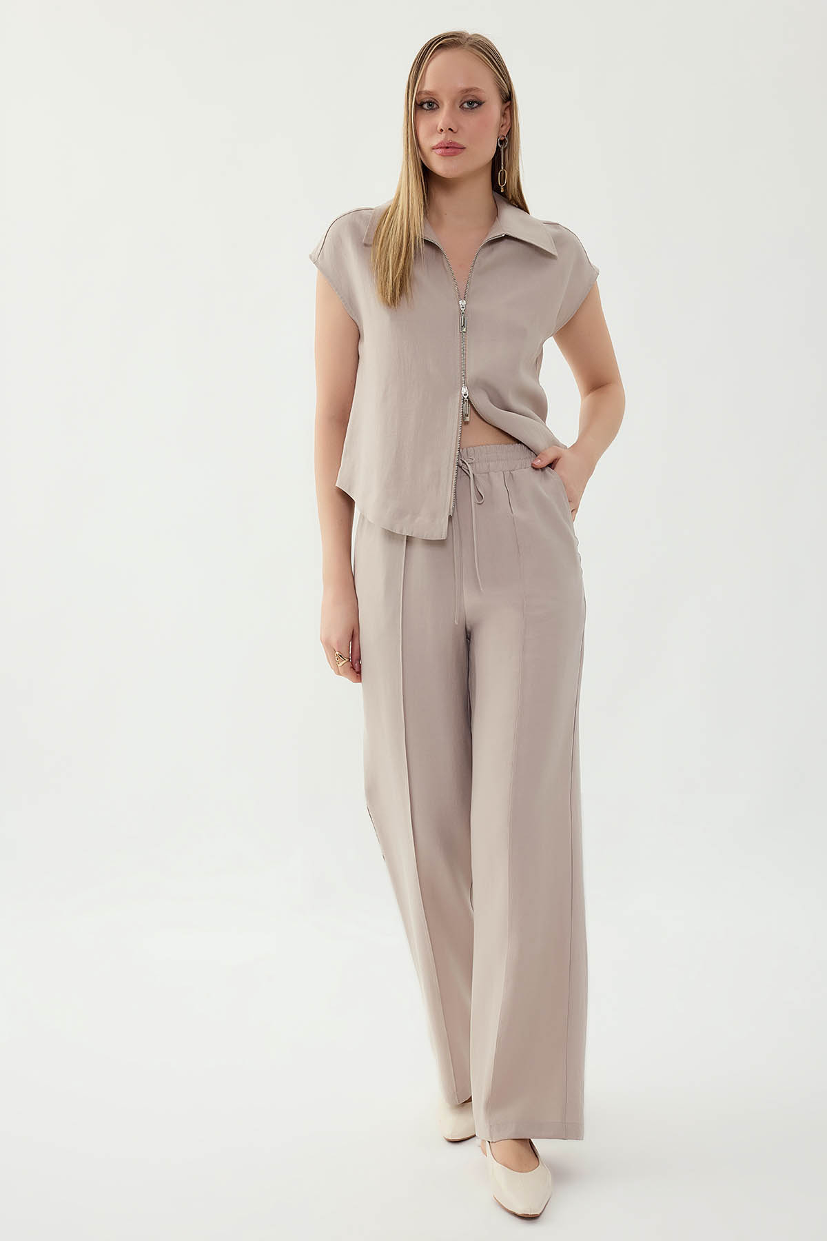 Önü Dikişli Beli Lastikli Pantolon - Thumbnail