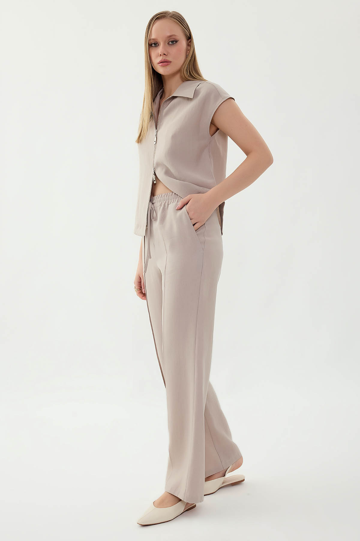 Önü Dikişli Beli Lastikli Pantolon - Thumbnail