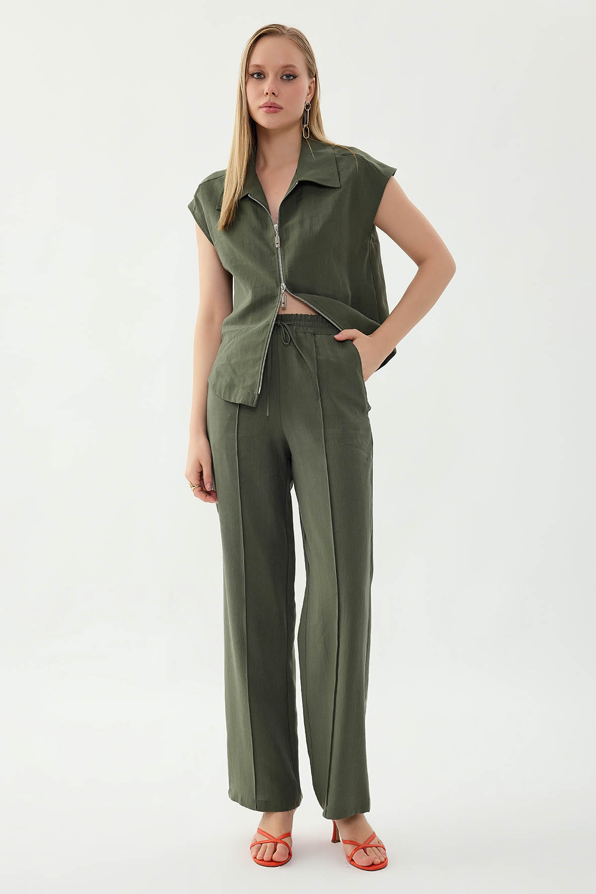 Önü Dikişli Beli Lastikli Pantolon - Thumbnail