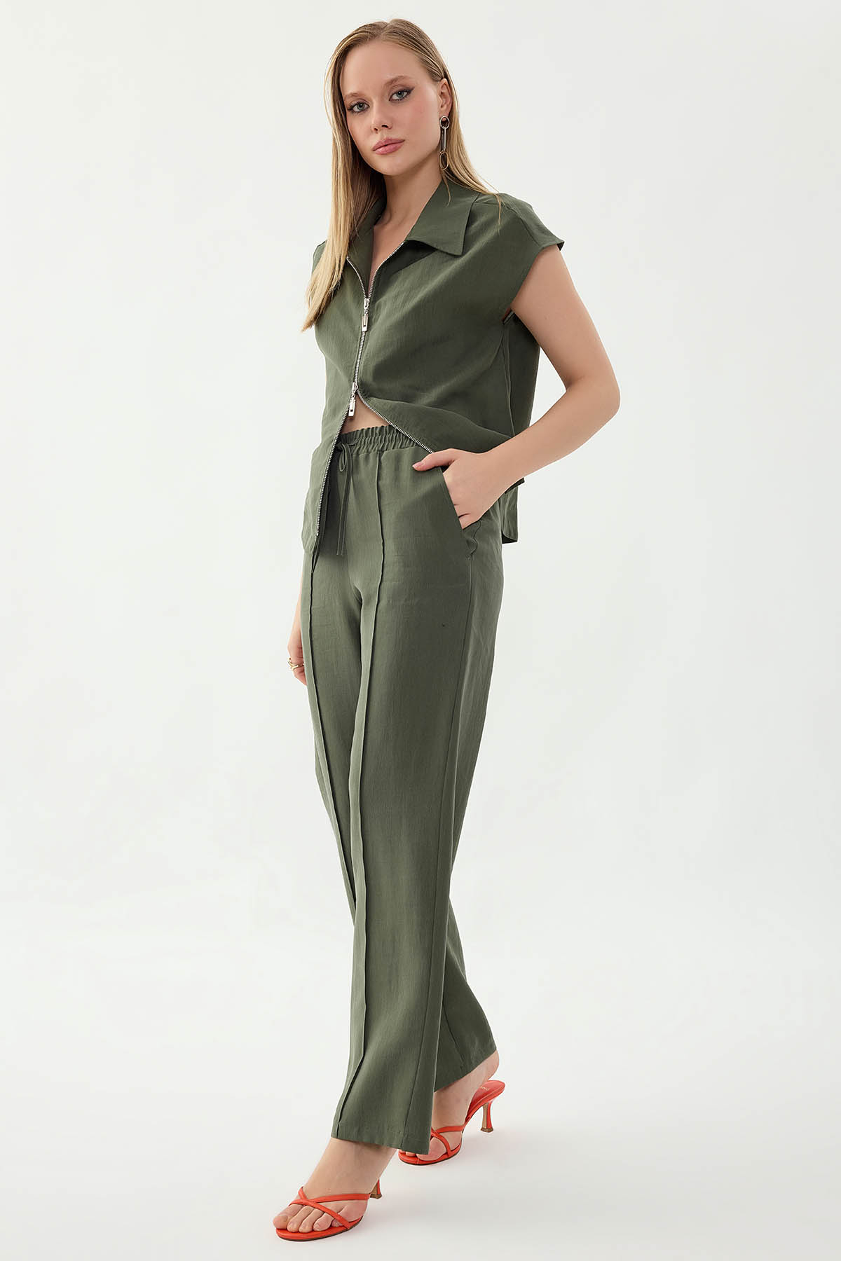 Önü Dikişli Beli Lastikli Pantolon - Thumbnail