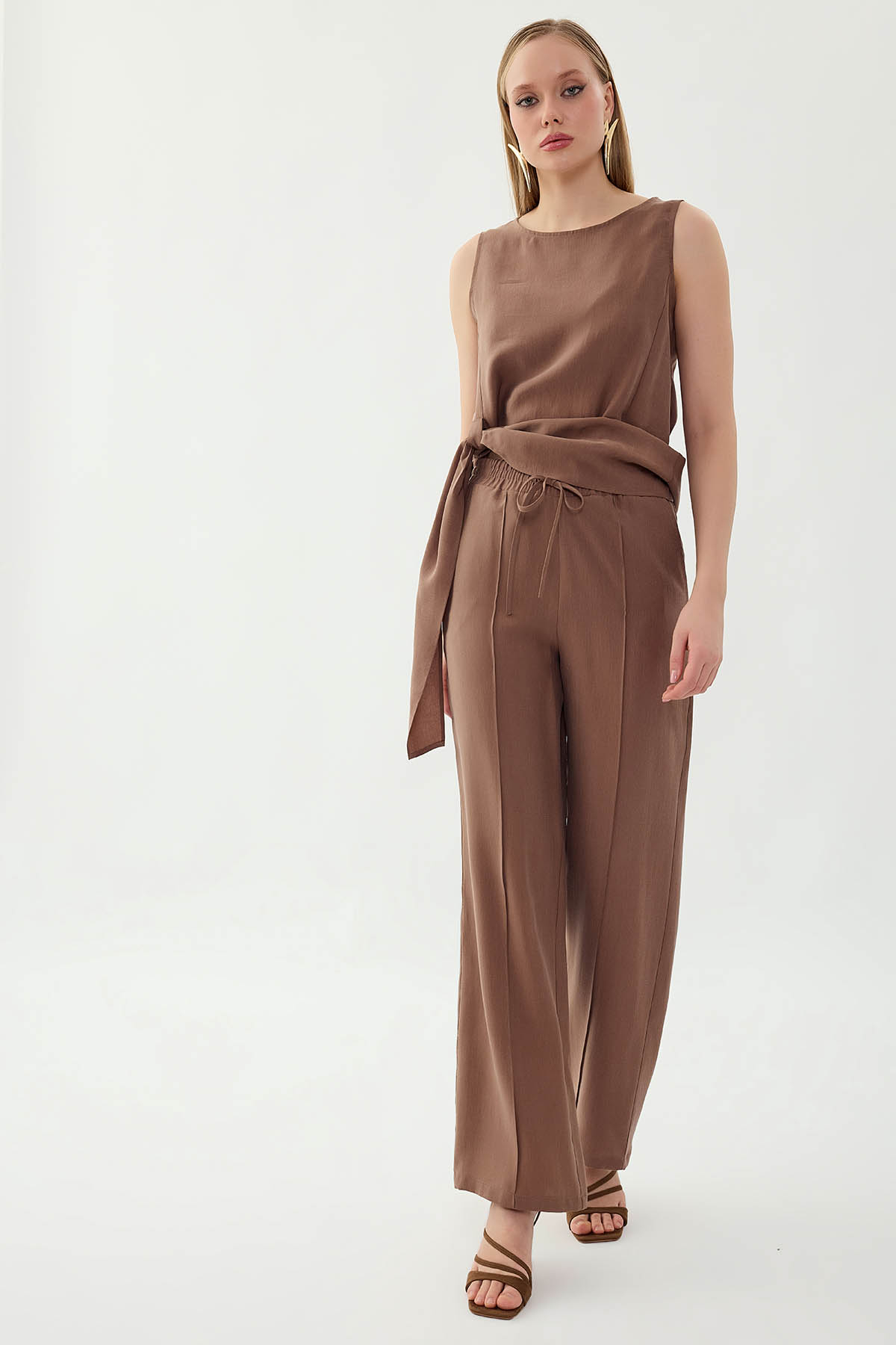 Önü Dikişli Beli Lastikli Pantolon - Thumbnail