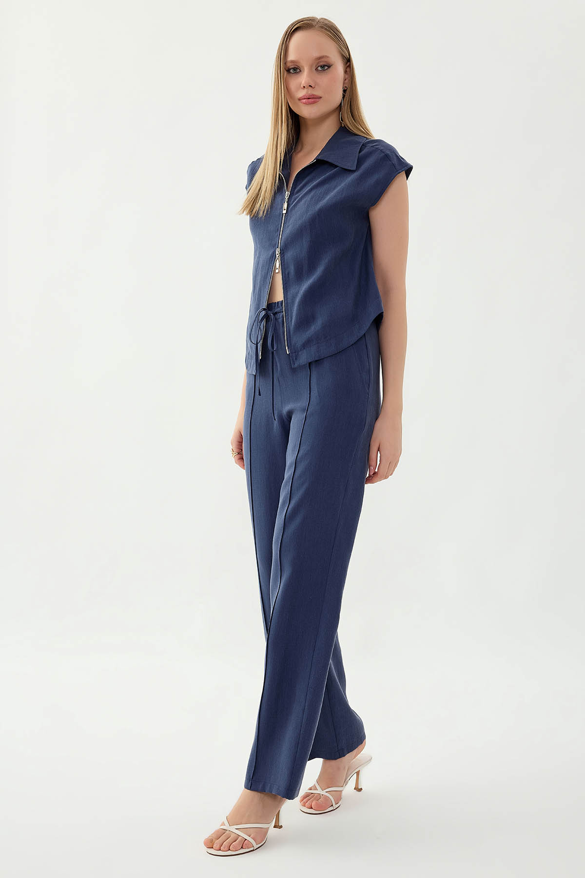 Önü Dikişli Beli Lastikli Pantolon - Thumbnail