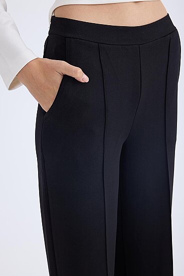 Önü Dikişli Geniş Paça Beli Lastikli Pantolon - 2