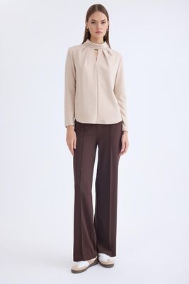 Önü Dikişli Geniş Paça Beli Lastikli Pantolon - Thumbnail (5)