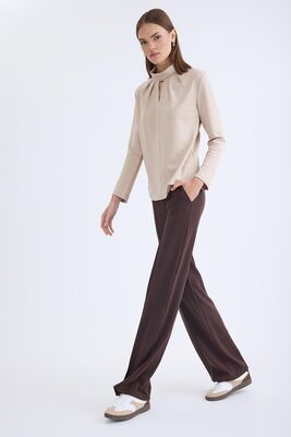 Önü Dikişli Geniş Paça Beli Lastikli Pantolon - Thumbnail (7)