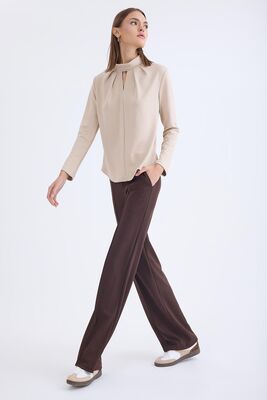 Önü Dikişli Geniş Paça Beli Lastikli Pantolon - Thumbnail (9)