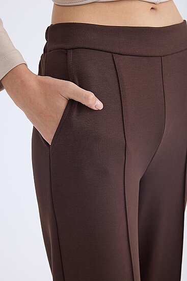 Önü Dikişli Geniş Paça Beli Lastikli Pantolon - 7