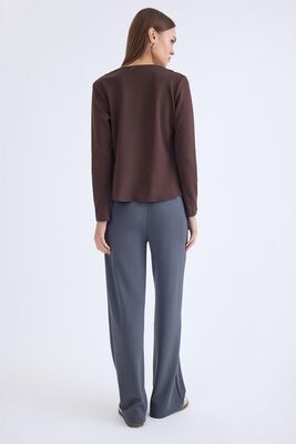 Önü Dikişli Geniş Paça Beli Lastikli Pantolon - Thumbnail (13)