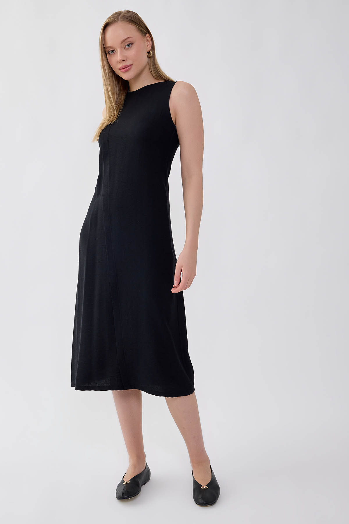 VİTRİN - Önü Düğme Detaylı Sıfır Kol Elbise (1)