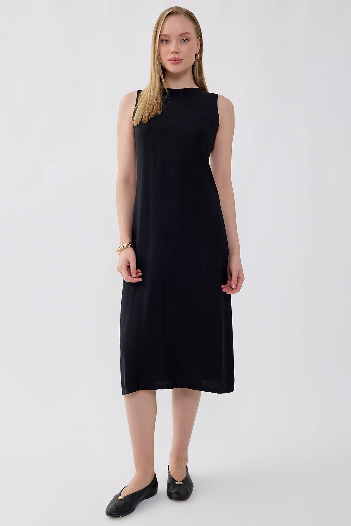 VİTRİN - Önü Düğme Detaylı Sıfır Kol Elbise