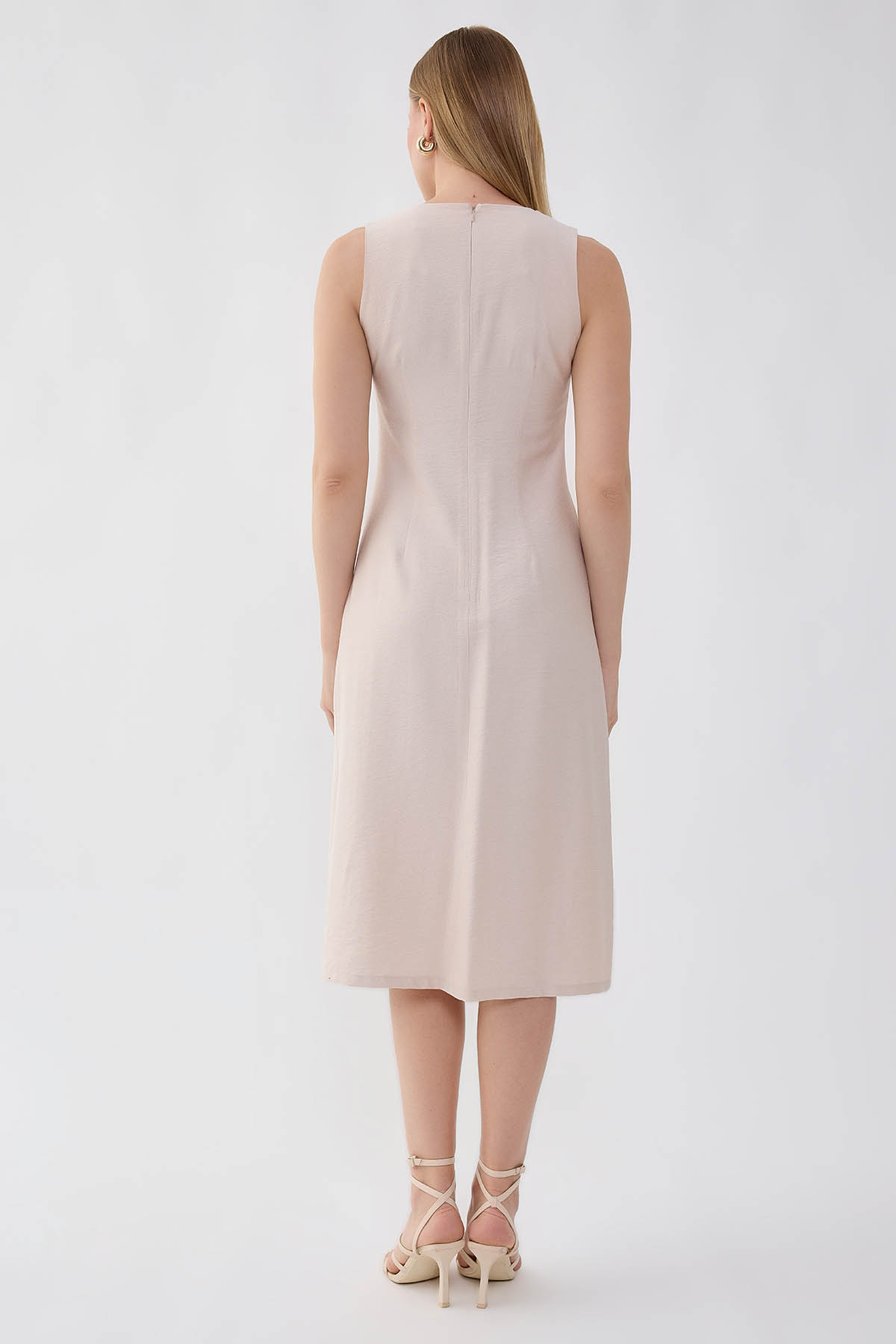 Önü Düğme Detaylı Sıfır Kol Elbise - Thumbnail