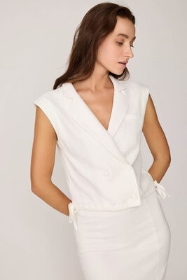 Önü Düğmeli Beli Büzgülü Triko Yelek - Thumbnail (11)