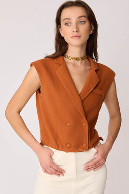 Önü Düğmeli Beli Büzgülü Triko Yelek - Thumbnail (27)