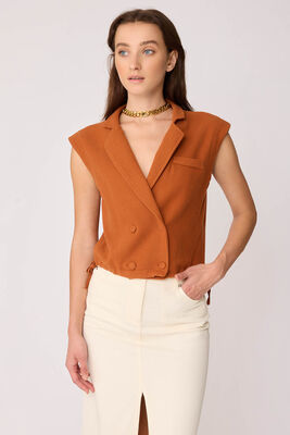 Önü Düğmeli Beli Büzgülü Triko Yelek - Thumbnail (29)